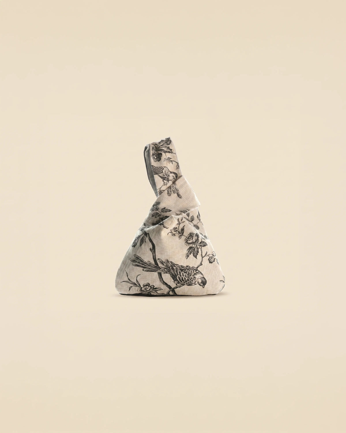 Bolso nudo japonés lino rústico en beige pájaros – foto de producto